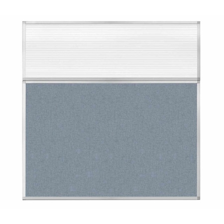 Versare Hush Panel Configurable Cubicle Partition 6' x 6' W/ Window Powder Blue Fabric Clear Fluted Window 1852333-1